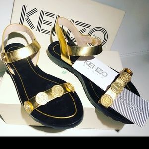 Kenzo Gold Coins Penny Sandals, Size 39/US 9